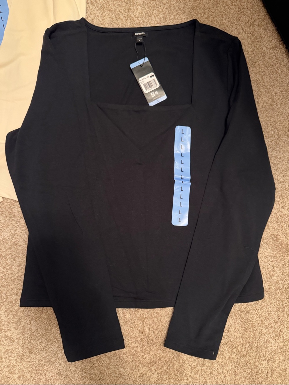 Express Black and Cream Long Sleeve Square Neck Tops